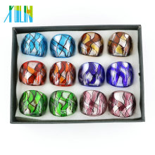 Anéis de vidro Handmade 12pcs / box de Lampwork da folha de prata de Dichriol, MC1002